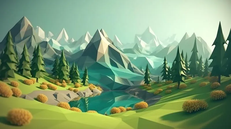 Contoh visual gaya Low Poly 3D